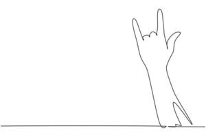 Single continuous line drawing rock on gesture symbol. Heavy metal or resistance hand gesture. Nonverbal signs or symbols. Hand variation shape. One line draw graphic design vector illustration