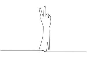 Single continuous line drawing symbol of peace. Number two hand count. Learn to count numbers. Concept of education for children. Nonverbal signs. Dynamic one line graphic design vector illustration