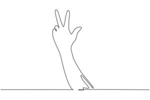 Single continuous line drawing counting hand sign. Number three hand count. Learn to count numbers. Concept of education. Nonverbal signs or symbols. One line draw graphic design vector illustration