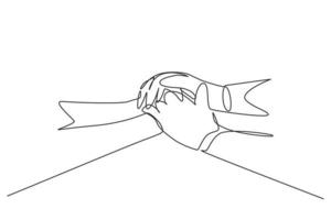 Single one line drawing old middle aged people holding hands close up view. Trust in happy marriage. Empathy hope understanding love for many years. Continuous line design graphic vector illustration