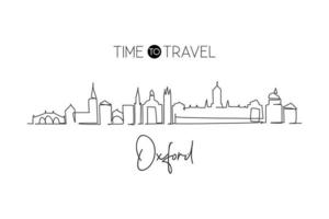 Single one line drawing Oxford city skyline, England. World historical town landscape. Best holiday destination postcard print. Editable stroke trendy continuous line draw design vector illustration