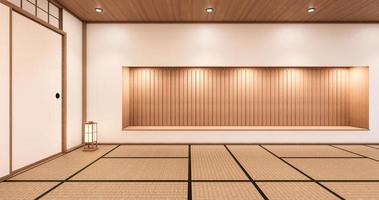 cabinet shelf wall on tatami mat floor room japanese style. 3D rendering photo