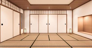 Empty yoga room inteior with tatami mat floor.3D rendering photo