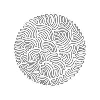 Continuous one line drawing flat design circle icon. Black geometric shape. Modern round object. Circles symbol logo. Abstract isolated sign. Swirl curl style. Single line draw design vector graphic