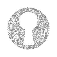 Single one line drawing keyhole outline icon isolated. Symbol, logo illustration for mobile concept, web design, games. Swirl curl circle background style. Modern continuous line draw graphic vector