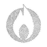 Continuous one line drawing fire flame emoji icon logo symbol. Lit symbol modern simple icon for website design mobile app, ui. Swirl curl circle background style. Single line draw vector illustration