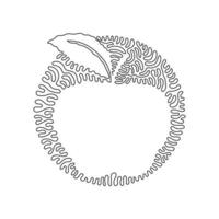 Single continuous line drawing apple fruit fresh appetizing delicious food. Healthy food single object. Swirl curl circle background style. Dynamic one line draw graphic design vector illustration