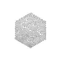 Single continuous line drawing hand drawn hexagon, blank drawing frame isolated on white background, black scribble lines, single hexagon. Swirl curl style. One line draw design vector illustration