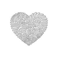 Single one line drawing poker playing cards suit heart design shape single icon. Hearts suit deck of playing card used for ace in casino. Swirl curl style. Continuous line draw design graphic vector