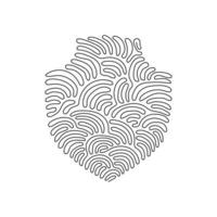Single continuous line drawing flat shield badge icon. Black geometric shape. Tag Design. Modern object. Abstract isolated sign. Logo, business element. Swirl curl style. One line draw graphic vector