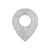 Single continuous line drawing map pin. Line with editable stroke. Location pin icon. Outline figures for ui and ux, website, mobile app. Swirl curl style. One line draw design vector illustration