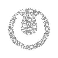 Continuous one line drawing metal horseshoe for horses. Shoes for horses to protect hooves. Farm and gardening single icon. Swirl curl circle background style. Single line draw design vector graphic