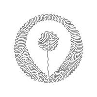 Single continuous line drawing map pin. Line with editable stroke. Location pin icon. Outline figures for website or mobile app. Swirl curl circle background style. One line draw graphic design vector