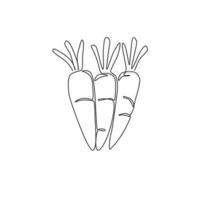 One single line drawing whole healthy organic carrots pile for farm logo identity. Fresh biennial plant concept for root vegetable icon. Modern continuous line draw design graphic vector illustration