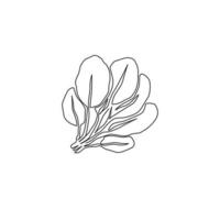 One single line drawing whole healthy organic green spinach leaves for farm logo identity. Fresh plant concept for edible vegetable icon. Modern continuous line draw design vector graphic illustration