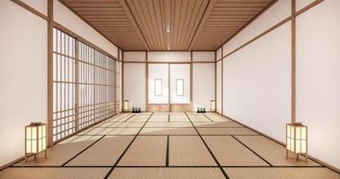 Empty yoga room inteior with tatami mat floor.3D rendering photo