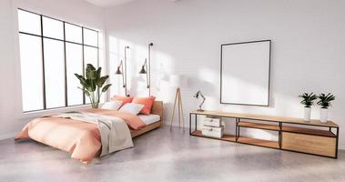 Bedroom interior loft style with frame on white wall brick. 3D rendering photo