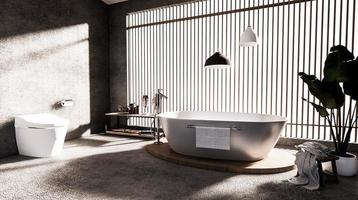 The Bath and toilet on bathroom zen style .3D rendering photo