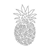 Single one line drawing pineapple fruit. Summer fruits for healthy lifestyle. Exotic and delicious tropical fruit. Swirl curl style. Modern continuous line draw design graphic vector illustration