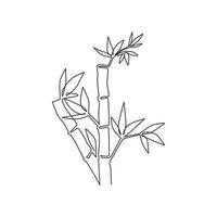 dibujo de una sola línea continua de árboles de bambú para la identidad del logotipo de la plantación. concepto de planta con flores perennes de hoja perenne fresca para el icono de la planta. Ilustración de vector de diseño gráfico de dibujo de una línea moderna