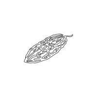 One single line drawing of whole healthy organic bitter gourd for farm logo identity. Fresh bitter melon concept for vegetable icon. Modern continuous line draw design vector graphic illustration