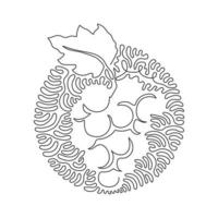 Single one line drawing healthy organic grapes for vineyard logo. Fresh tropical fruitage concept for fruit orchard garden icon. Swirl curl circle background style. Continuous line draw design vector