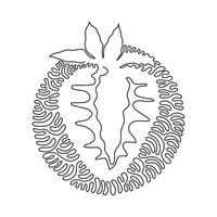 Single one line drawing sliced healthy organic strawberry for orchard logo identity. Fresh berry fruitage for fruit garden icon. Swirl curl circle background style. Continuous line draw design vector