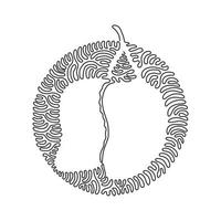 Continuous one line drawing healthy organic mangoes for orchard logo identity. Fresh tropical fruitage concept for fruit garden icon. Swirl curl circle background style. Single line draw design vector