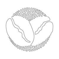 Single one line drawing whole healthy organic coffee bean for cafe logo identity. Fresh aromatic been for coffee shop icon. Swirl curl circle background style. Continuous line draw design vector