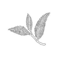 Single continuous line drawing healthy organic tea leaves for plantation logo identity. Fresh tender bud of tea shoot concept for tea leaf icon. Swirl curl style. Dynamic one line draw design vector