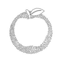 Single continuous line drawing whole healthy apples organic for orchard logo. Fresh tropical fruitage concept for fruit garden icon. Swirl curl circle background style. One line draw design vector