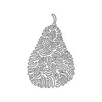 Single continuous line drawing whole healthy organic pear for orchard logo identity. Fresh summer fruitage concept for fruit garden icon. Swirl curl style. One line draw design vector illustration