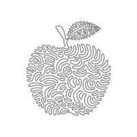 Single continuous line drawing whole healthy apples organic for orchard logo. Fresh tropical fruitage concept for fruit garden icon. Swirl curl style. One line draw graphic design vector illustration