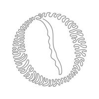 Single one line drawing whole healthy organic coffee bean for restaurant logo identity. Fresh aromatic seed for coffee shop icon. Swirl curl circle background style. Continuous line draw design vector