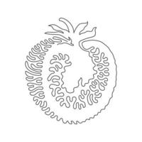 Single one line drawing sliced healthy organic tomato for farming logo identity. Fresh tropical vegetable concept for vegie garden icon. Swirl curl style. Continuous line draw design graphic vector