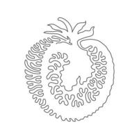 Single one line drawing sliced healthy organic tomato for farming logo identity. Fresh tropical vegetable concept for vegie garden icon. Swirl curl style. Continuous line draw design graphic vector