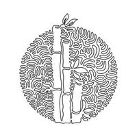 Continuous one line drawing bamboo trees for plantation logo identity. Fresh evergreen perennial flowering plant for plant icon. Swirl curl circle background style. Single line draw design vector