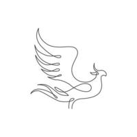 One continuous line drawing of elegant phoenix bird for company logo identity. Business icon concept from animal shape. Trendy single graphic line draw vector design illustration