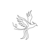 One single line drawing of luxury phoenix bird for company logo identity. Business corporation icon concept from animal shape. Dynamic continuous line graphic draw design vector illustration