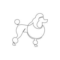 Single continuous line drawing of simple cute poodle puppy dog icon. Pet animal logo emblem vector concept. Modern one line draw design graphic illustration
