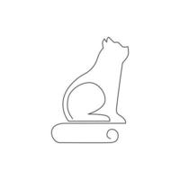 One single line drawing of simple cute cat kitten icon. Pet shop logo emblem vector concept. Modern continuous line graphic draw design illustration