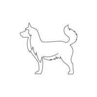 Single continuous line drawing of simple cute siberian husky puppy dog icon. Pet animal logo emblem vector concept. Trendy one line draw graphic design illustration