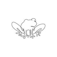 One continuous line drawing of funny frog for kids toy logo identity. Reptile animal icon concept. Modern single line graphic draw vector design illustration