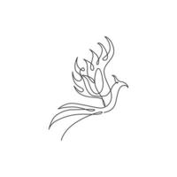 Single continuous line drawing of flame phoenix bird for corporate logo identity. Company icon concept from fauna shape. Modern one line draw vector graphic design illustration