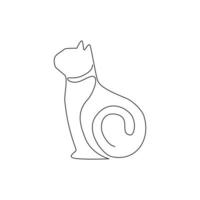 One continuous line drawing of simple cute cat kitten icon. Kitty mammals animal logo emblem vector concept. Trendy single line draw graphic design illustration