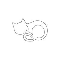 One single line drawing of simple cute cat kitten icon. Pet shop logo emblem vector concept. Trendy continuous line draw design graphic illustration