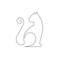 One continuous line drawing of simple cute cat kitten icon. Mammals animal logo emblem vector concept. Dynamic single line draw graphic design illustration