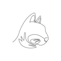 Single continuous line drawing of cute kitten cat head icon. Kitty pet animal logo emblem vector concept. Dynamic one line draw design graphic illustration