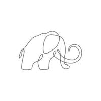 One single line drawing of big mammoth business logo identity. Prehistory animal from ice age icon concept. Trendy continuous line draw design vector graphic illustration