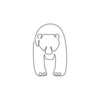 One single line drawing of cute grizzly bear for company logo identity. Business corporation icon concept from wild mammal animal shape. Trendy continuous line graphic draw vector design illustration